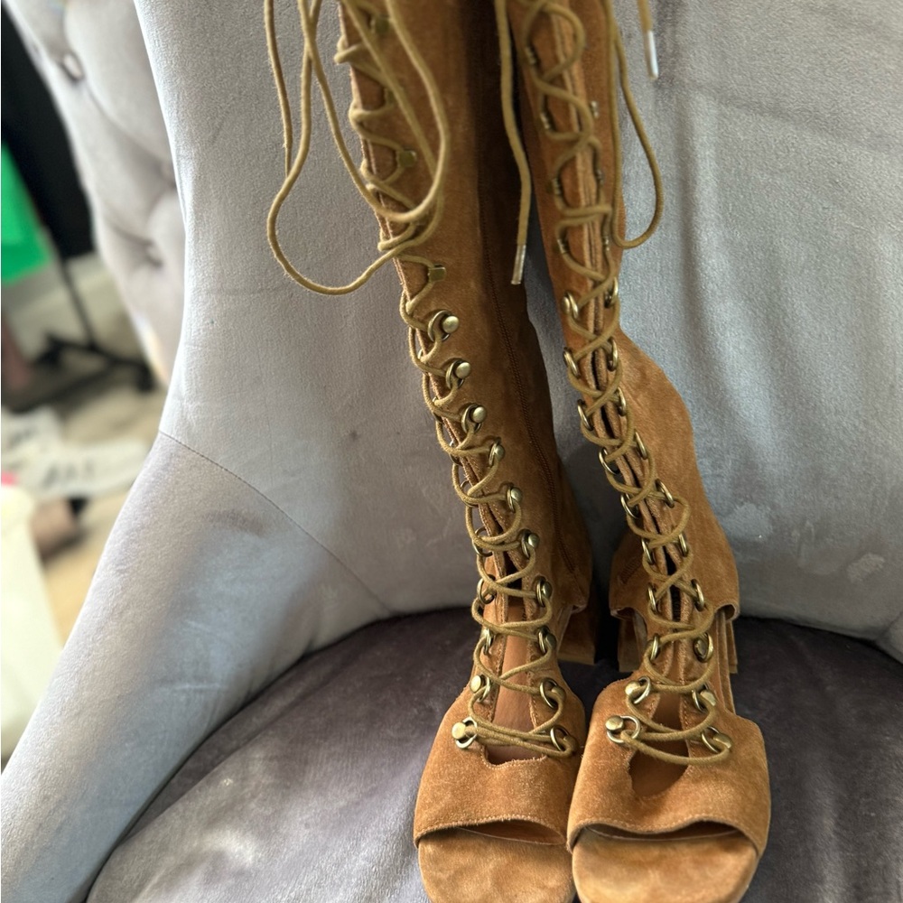 Jeffrey Campbell Tan Lace-Up Boots